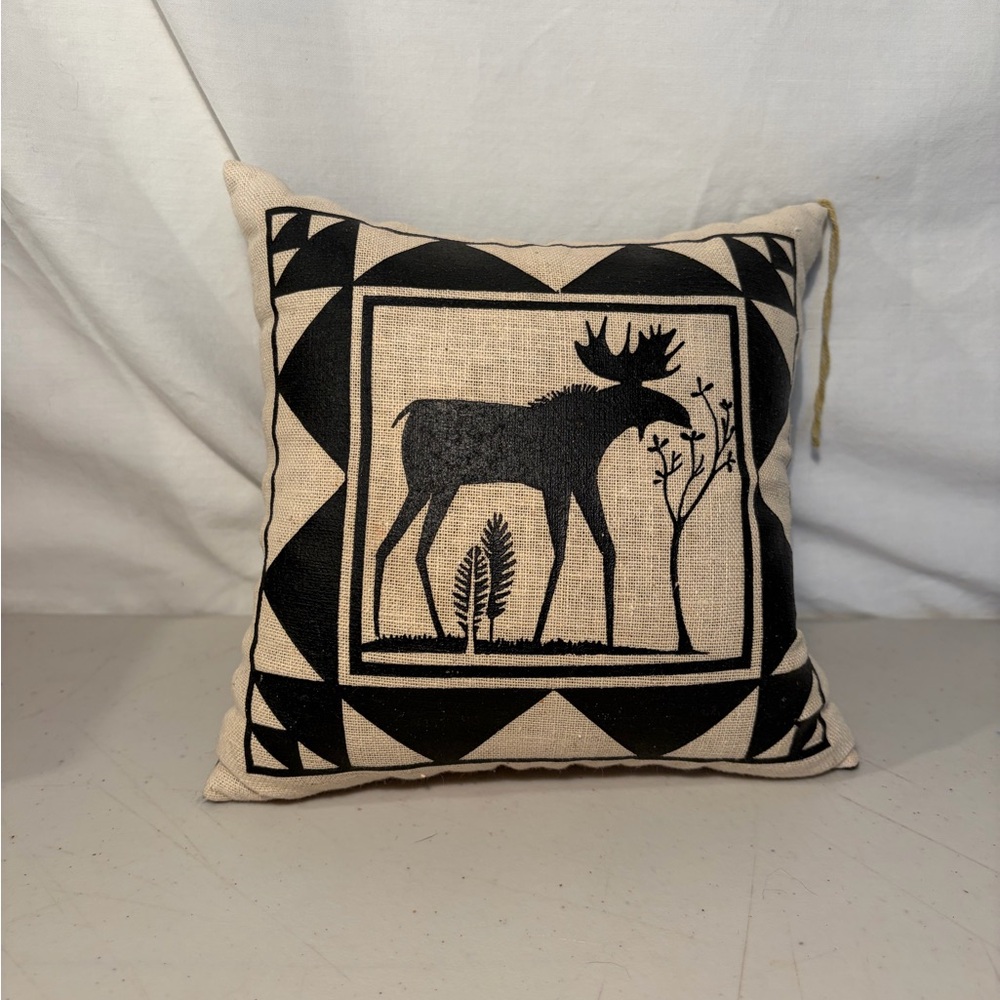 Moose Silhouette Decorative small Throw Pillow in Black and Natural 6x6